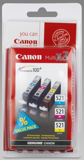 778094 Canon  Blekk CANON CLI-521 Value Pack C/M/Y(3) 